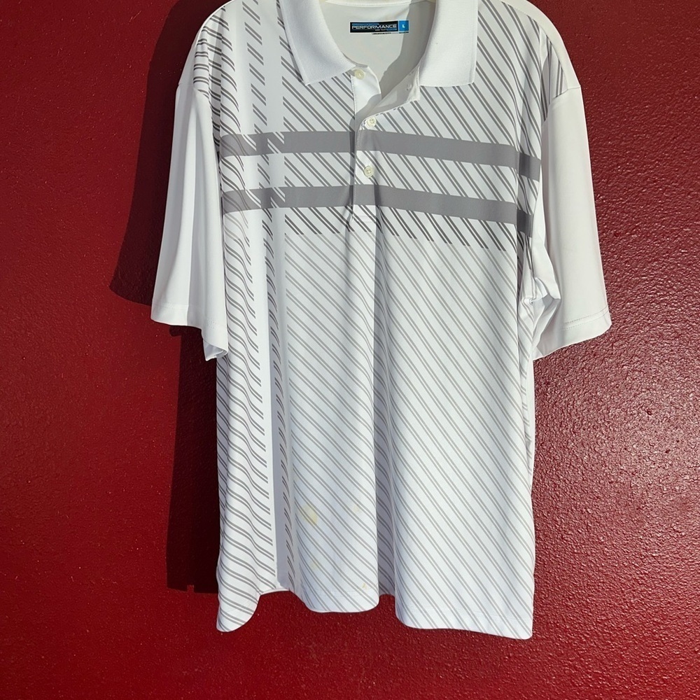 Roundtree & Yorke Performance Golf White  and Gray Polo Shirt - Picture 5 of 6